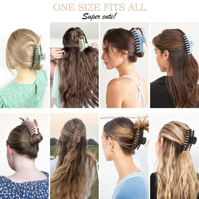 JANFUN Large Hair Claw Clips 12 Pack, Flower Hair Clips for Thin Hair, Big Square Matte Strong hold for Thick Hair, 3 Styles Hair Clips for Women Thick Hair 4 Colors - Image 3